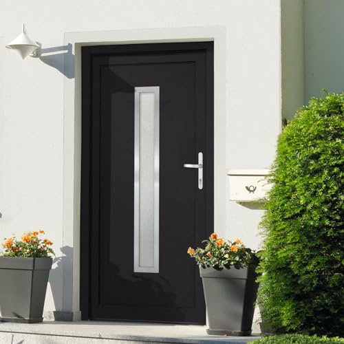 Gecheer Porta Ingresso Antracite 98x208 cm in PVC,Porta d'ingresso,Porta Esterna in PVC Porta in PVC per Negozio, Balcone, casa,Portoncino Ingresso Esterno,P3187906
