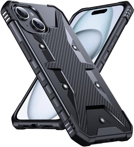 DASFOND Hülle für iPhone 15 Case mit Kameraschutz, Upgraded Militär Stoßfest Robust Heavy Duty Bumper Handyhülle Schutzhülle Cover für iPhone 15, Schwarz