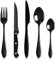 HaWare Black Cutlery Set, 30 Piece Stainless Steel Flatware with 6 Pcs Steak Knives, Elegant Tableware Silverware Include Knives Forks Spoons, Service for 6, Mirror Finish, Dishwasher Safe