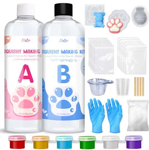 Flüssigsilikon für Taba Squishy Bastelset - 1000g 1: 1 Verhältnis Gemischt Superweiches Silikongummi für den Squishy Maker, perfekte DIY Dekompressionsgeschenk Kit für Taba Squishy, ​ Beflockung Pfote
