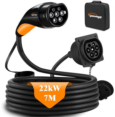 GUWIEYG Cavo di Prolungamento EV Tipo 2, 22kW, 7m, 32A, Cavo di Ricarica di Prolungamento per Veicoli Elettrici IEC62196