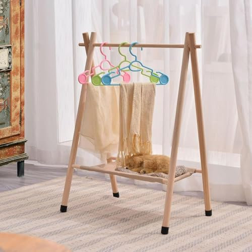 M.J COMFY-LIFE Childrens Clothes Rail Dog Clothes Rack Wooden Small Clothing Rail 81x75x34cm Pet Garment Racks Baby Kids Clothes Dolls Storage Hanging Dress Up Rail Mini Coat Rack with Canvas Shelf