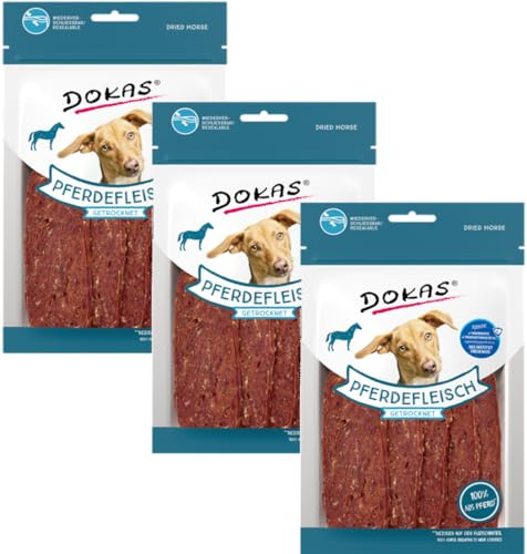 Dokas Hundesnack Pferdefleisch getrocknet – 3 x 60g | Schonend luftgetrocknet & 100 % Fleischanteil | Hypoallergen, fettarm & getreidefrei | Ideal für Sensible Hunde