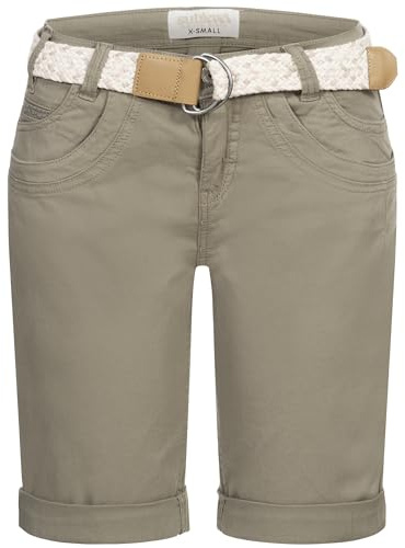 Stitch & Soul Damen Short Bermuda Kurze Hose Sommer Chino Stoff Hose mit Gürtel