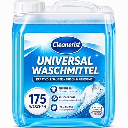Cleanerist® Lessive Liquide Universelle 5L (175 Lavages) - Détergent Concentré XXL Linge Blanc, Couleur et Noir - Parfum Frais 20-95°C - Alternative aux Pods et Poudre