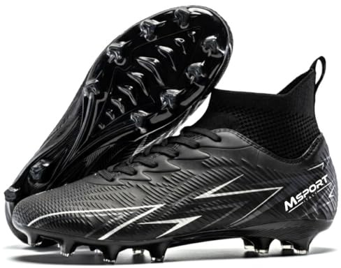 Botas de Fútbol para Niños/Jóvenes con Tacos – Antideslizantes, Ligeras y Cómodas – Ideales para Césped Natural y Artificial - Negro 37 EU