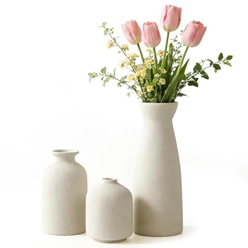 Keramik Vasen Set 3er Blumenvase für Deko Schlafzimmer, Moderne Home Decor Boho Landhaus Rustikale Vase für Pampasgras