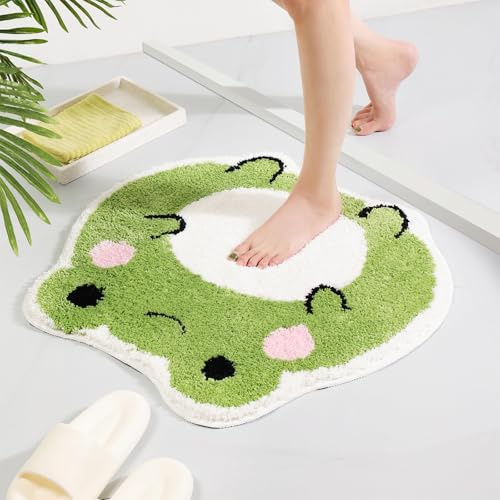 Dermalyx Frosch Badteppich rutschfest, Weiche Badematte Shaggy Badvorleger, Waschbar Badezimmerteppich Für Dusche, Badteppiche Bad Vorleger Dekoration 57 x 65 cm