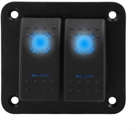 Wippschalter-Panel, 12 V-24 V DC, wasserdichter An-/Aus-Kippschalter mit blauer LED-Beleuchtung, SPST 5-poliger vorverdrahteter Kabelbaum für Autos, Boote, Motorräder, Aluminium-Panel (2-Bit)