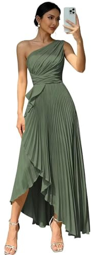 JAEDEN Ein Schulter Satin Brautjungfernkleider - Damen A Linie Abendkleid Plissee Ballkleider mit Schlitz