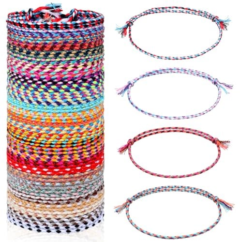 LXUEJIE 30 Stück Bunt Gewebte Freundschaftsarmbänder, Dünn Freundschaft Armbänder Verstellbar Surfer Wickelarmband Fußkettchen Geflochtenes Schnurarmbänder für Frauen Mädchen