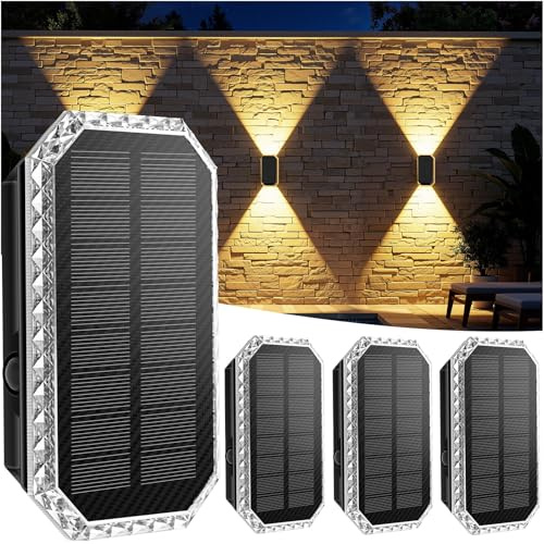 Applique Solare da Esterno, 3 Temperature di Colore Luci Solari da Esterno IP65 Impermeabili Lampade da Esterno Solari 1200mAH Batteria per Patio, Portico, Piscina, Balcony Decoration (4 Pezzi)