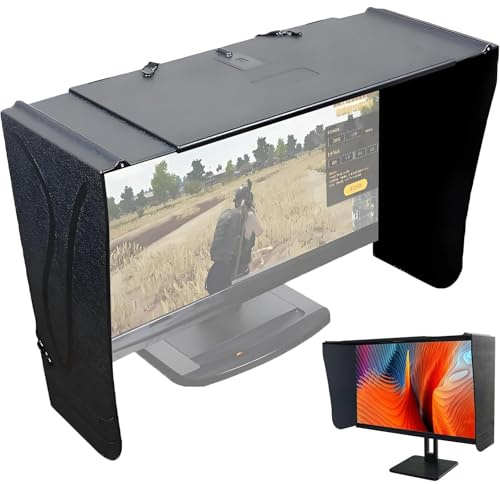 Display Monitor Hood Sunshade, Adjustable Screen Visor for Computer Monitors, 41-69cm Width, Side Panels for Office Use and Gaming