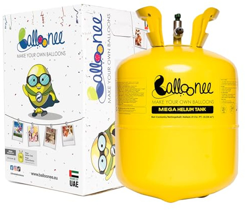 Balloonee Mega Kit de fiesta de helio desechable, botella de gas de helio para aprox. 100 globos, 600 litros de gas helio para llenar globos de aluminio y látex, ideal para decoraciones de cumpleaños