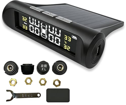 TPMS Reifendruckkontrollsystem, Reifendrucküberwachungssystem, mit LCD-Anzeige und 4 Externen Reifendrucksensor, Solar & USB Aufladbar, Monitor Auto Reifendruckkontrollsystem für RV, LKW, Van und SUV
