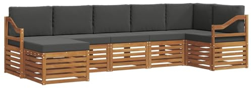 vidaXL Sofagarnituren 7 pcs Natur und Anthrazit Massivholz Akazie, Moderner Garten-Sofa, Robustes Lounge-Set, stylische Möbel für gemütliches Terrassen-Sitzen