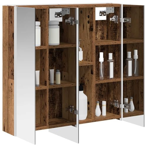 vidaXL Badezimmerspiegelschrank mit Regal Altholz 73,5 x 15,5 x 70 cm, Stylischer Badezimmeroberfläche, Wandspiegel, Cooles Stauraum, Moderne Vanity, anpassbare Beleuchtung, Platz sparen