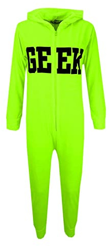 A2Z 4 Kids Girls Boys GEEK Hooded Onesie Jumpsuit Children Hooded - Geek Onesie Neon Green 11-12.1