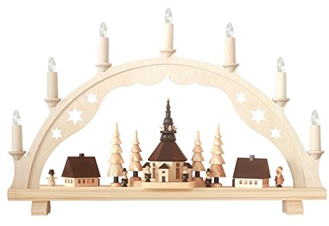 Rudolphs Schatzkiste Schwibbogen Seiffener Kirche mit Kurrende und Beleuchtung Höhe=53cm NEU Schwibbogen Seiffener Kirche elektrisch Natur 63 cm