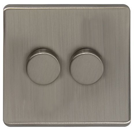 LED Dimmer Switch 800w 2 Gang 400w x 2 Single Pole Gloss Brushed Chrome Screwless N354DME