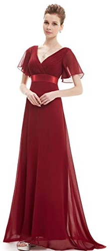 Ever-Pretty Ever Pretty Glamorous Double V-Neck Ruffles Padded Evening Dress, 16, Burgundy