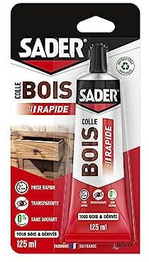 Sader Colle à Bois Prise Rapide 2 min – Colle Forte pour Tous Bois et Dérivés – Intérieur – Transparente après Séchage - Sans Solvant – Tube de 125 ml