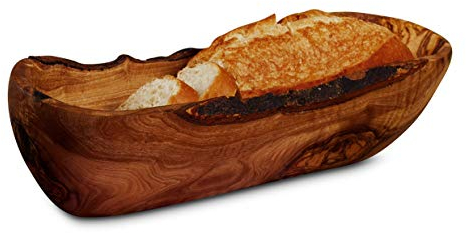 DAS OLIVENHOLZBRETT® Baguetteschale Olivenholz, Brotschale aus Holz, naturbelassener Rand, 40 cm, speziell für Baguette Brot entwickelt