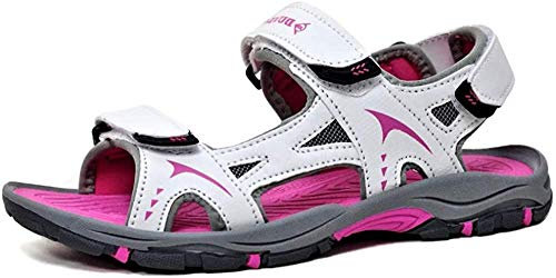 Dunlop Womens Flat Open Toe Sports Trekking Sandals (8 UK, White/Fuchsia.)