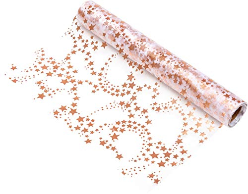 100%Mosel Tischläufer Sterne, in Roségold/Metallic (28 cm x 5 m), Tischband aus Organza, edle Tischdeko für Weihnachten & Adventszeit, Festliche Dekoration zu besonderen Anlässen
