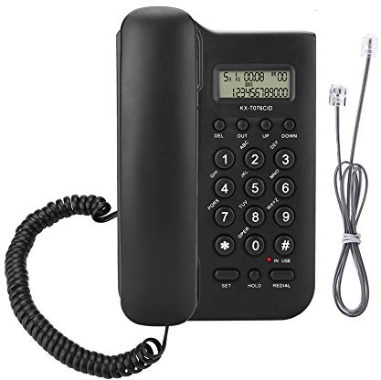 Zerone Teléfono Fijo, KX-T076 Teléfono de Pared con Cable e identificador de Llamadas para el hogar y la Oficina [Negro]