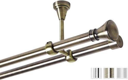 Rollmayer elegant und modern metall Antik Gold Gardinenstange Ø 19mm Rohr (200cm Prince, im Gold, Deckenbefestigung, 2-läufig) verschiedene Größen und Endstücken. Ohne Ringe!