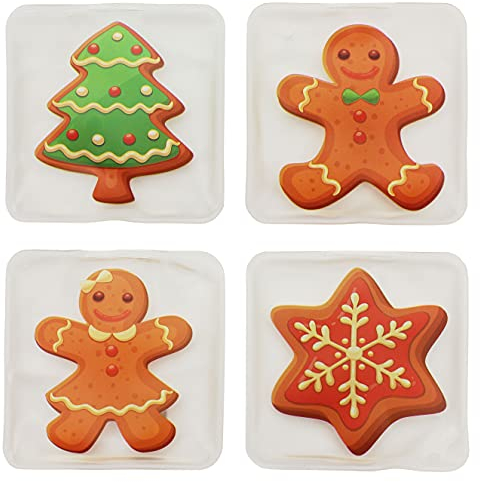 Handwärmer Taschenwärmer Sets wiederverwendbar, Wärmepad für kalte Tage und für unterwegs, Wärmeknickkissen mit tollen Motiven (4er-Set Lebkuchen Weihnachten)