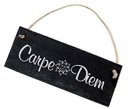 Carpe Diem Schild Schiefertafel graviert - Sonne Türschild Genieße den Tag 22x8cm | Dekolando
