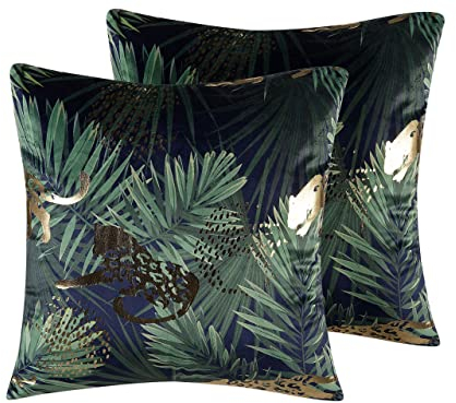 Dekokissen 2er Set 45x45 cm Polyester Dschungel-Muster dunkelgrün Bellerose