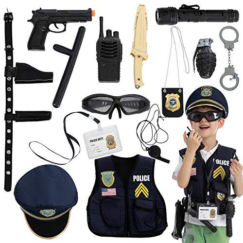 Spooktacular Creations JOYIN 14 pezzi Polizia giocattolo kit Costume kit poliziotto ufficiale da gioco per Halloween Dress Up Party Giochi di ruolo