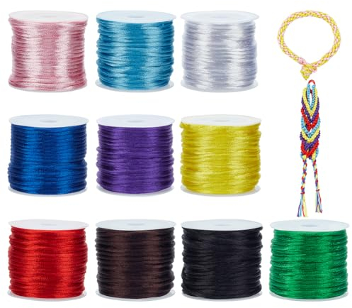 PandaHall 10 Farbe 2mm Satin Rattenschwanz Schnur String Nylon Trim Rattenschwanz Seide Schnur Flechten Draht Für Freundschaft Armband Makrame Chinesische Knoten Traumfänger Flechten Haar, 100m Total