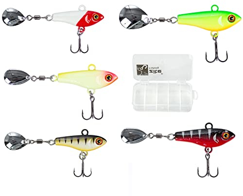Zite Fishing Spin-Jigs Sortiment 15-35g - Jigspinner Set 5 STK - Angelköder Barsch Zander & Hecht in Angelköder-Box