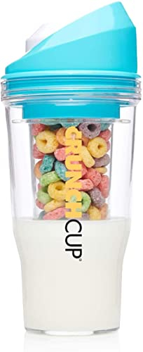 CRUNCHCUP Gobelet à céréales portable en plastique pour le petit-déjeuner en déplacement, pour vos céréales préférées, pas besoin de cuillère ou de bol, taille XL, bleu