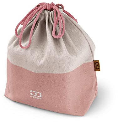 monbento - Lunch Tasche MB Pochette L Natural - Polyester und Baumwolle Gross Bento Tasche - für Büro/Meal Prep/Schule - Kann eine Bento Box + Flasche + Besteck-Set Enthalten - Rosa