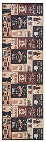 wunderlin Läufer Flur Teppich Küche Collection Waschbarer Modernes Design, Wertvoll Verwenden Für Teppichlaeufer, rutschfest und Küchenläufer | Nützlich Küchenteppich Waschbar (Coffee Pot, 60x200)