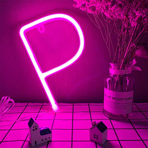 Rosa P Neon Buchstaben Licht LED-Buchstabenzeichen USB/Batteriebetriebene Leuchten LED-Alphabet-Zeichen Marquee Brief Dekor Nachtlichter für Geburtstag Jubiläumsbar Weihnachtsgeschenke Hochzeits-Pa