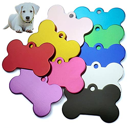 14 Pieces Bone Shaped Dog Tag Blank Dog Tags Aluminum ID Name Phone | Pet Tagsfor DIY Engraving, Random Color for Small Large Dogs Cats Craft Pendants Identification