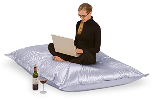 SMOOTHY Original Metallic Indoor XXL Sitzsack 400L Riesensitzsack Sitzkissen Sessel aus Baumwolle für Kinder & Erwachsene (180 x 140 cm, Platin)
