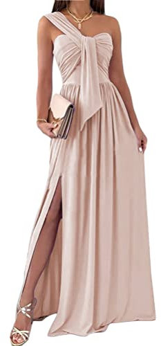 Tomwell Femme Robe Cocktail Solide Manches Longues Maxi Sexy Élégante Moulante Fente Latérale de Soirée Plage B Rose M