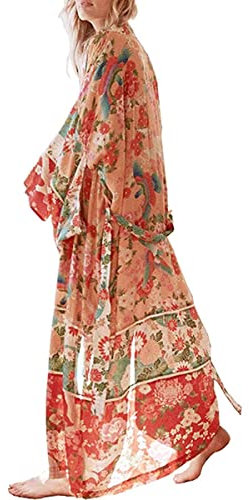 Tyidalin Cárdigans Mujer Florales Largo Vestido Playa Verano Kimono Gasa Maxi Camisolas y Pareos Bohemio (Color 17, Talla única)