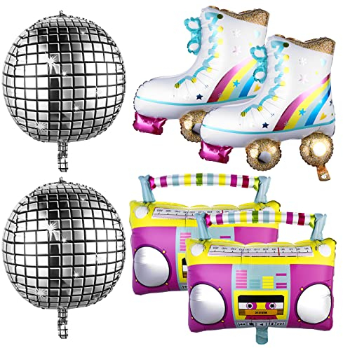 Abeillo 6 Stk Regenbogen Roller Skate Disco Ballons Folie Ballons 80er 90er Retro Ballon für Disco Dance Party Hip Hop Thema Geburtstagsparty Karneval (22 Zoll)