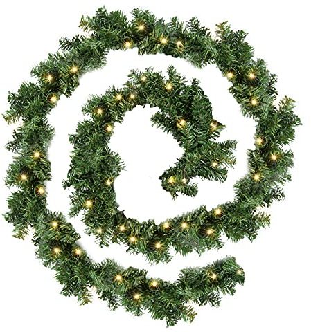 Jopassy Weihnachtsgirlande 5m 100 LEDs Weihnachten Dekoration Kreativ Weihnachten Grüne Girlande mit Lichterkette Tannengirlande für Innen und Außen