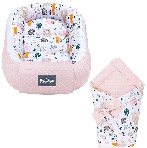 Bellochi Set 2in1 Babynest und Einschlagdecke - Baby Erstausstattung Babynestchen Babyhörnchen - 100% Baumwolle - 4rest