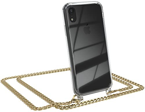 EAZY CASE Handykette kompatibel mit iPhone XR Handyhülle mit Metal Umhängeband und Ersatz Kordel schwarz, Handykordel mit Schutzhülle, Stylische Kette, Metal - Gold