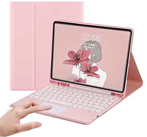 PboyiqiS Keyboard Case for iPad (A16) 11th 2025/iPad 10th Generation, Touchpad Detachable Keyboard with Pencil Holder -Slim Leather Folio Smart Cover for iPad11/iPad10 (Pink)